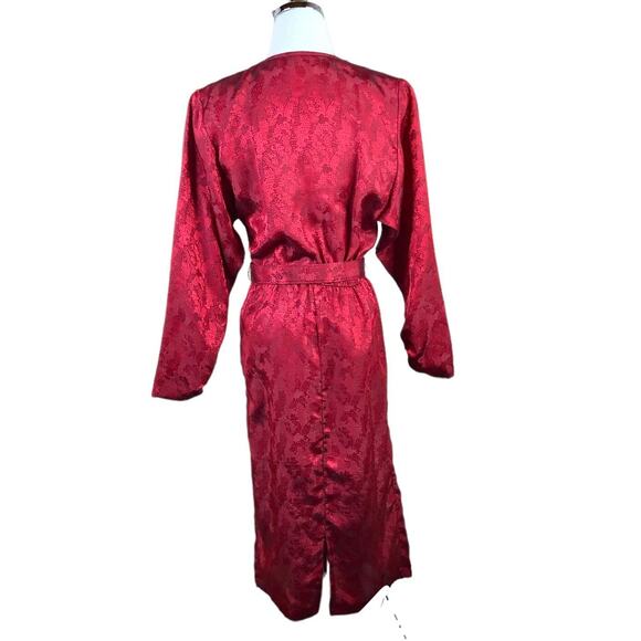 Pellini Von Bramlett Vintage Dress Burgundy Damask Belted Midi Size 5.6 - Picture 9 of 9